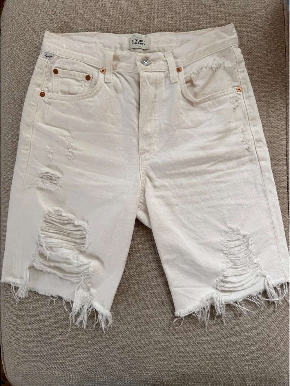 Citizens of Humanity Ambrosio Distressed Bermuda White Shorts Women’s 24 NWOT